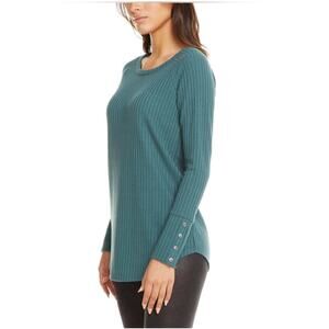 Chaser Winter Pine Teal Blue Thermal Waffle Knit Henley Pullover Women's Small